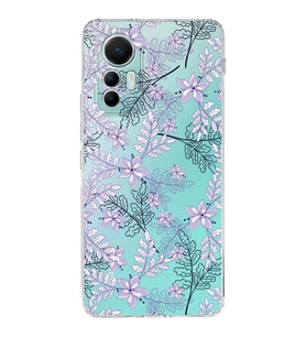 Xiaomi Mi 12 Lite Uyumlu Kapak Floral Lila Tasarımlı Şeffaf  Silikon Kılıf