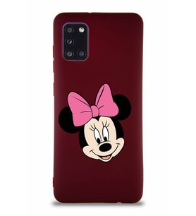 Samsung Galaxy A31 Soft Premier Kapak Minnie Mouse-C Tasarımlı Silikon Kılıf - Mürdüm (Şeffaf)