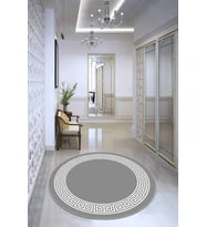Gri Çerçeveli Kaymaz Tabanlı Yıkanabilir Yuvarlak Halı AR603 - 100 x 100 cm