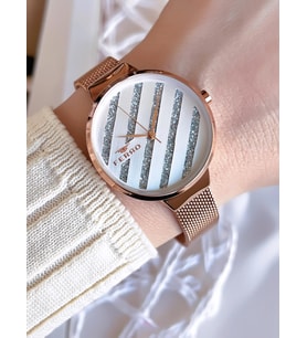 Ferro Hasır Kordonlu Rose Gold Kararmaz Renk Atmaz 3 Atm  Özel Tasarım Kadın Kol Saat BF21153CWT-C