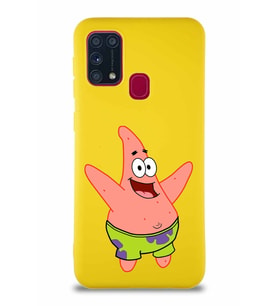 Samsung Galaxy M31 Soft Premier Kapak Patrick Yıldız Tasarımlı Silikon Kılıf - Sarı (Şeffaf)