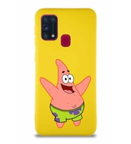 Samsung Galaxy M31 Soft Premier Kapak Patrick Yıldız Tasarımlı Silikon Kılıf - Sarı (Şeffaf)
