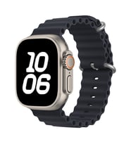Apple Watch Ultra 49mm Uyumlu Kordon Ocean Silikon Yumuşak Esnek Metal Tokalı Zore KRD-75 Kayış (Gece Mavisi)