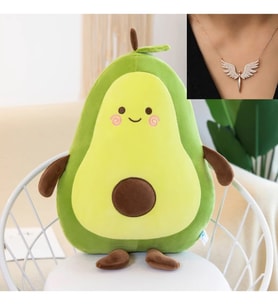 Avokado Pelüş Yastık 50cm Ve Melek Kolye Hediyeli (Yeşil)