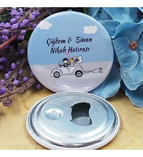 30 Adet Arabada Gelin Damat Mavi Arkaplan Açacak Magnet Söz Nişan Nikah Hediyesi Nikah Şekeri Metal-