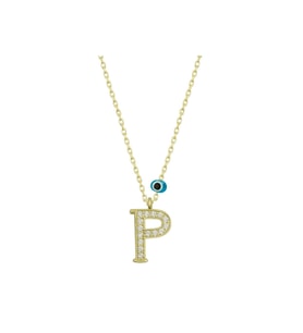 Gümüş Nazar Gold P Harfi Kadın Kolye CSR2184342