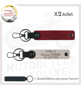 Otomobile İsim Plaka ve 0 Rh (-) Kan Grubu Yazılı Kişiye Özel x2 Anahtarlık Set, Kırmızı-Pudra-Laci (Çok Renkli)