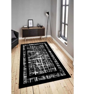 Dijital Baskılı Yıkanabilir Kaymaz Modern Renkli Salon Halısı Mutfak Halısı Yolluk ND-HY-1312 (Siyah)
