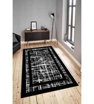 Dijital Baskılı Yıkanabilir Kaymaz Modern Renkli Salon Halısı Mutfak Halısı Yolluk ND-HY-1312 (Siyah)