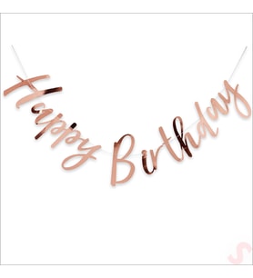 Happy Birthday Parlak Karton Kaligrafi Banner, 2 mt - Rose Gold