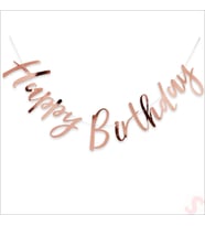 Happy Birthday Parlak Karton Kaligrafi Banner, 2 mt - Rose Gold