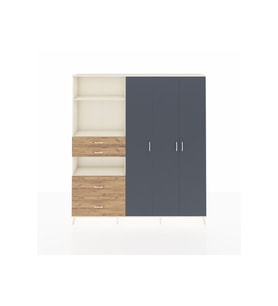 Arges Dolap 12 Raflı 4 Çekmeceli Tek Askılı 220x30x243 Aytaşı-Antrasit/Çam