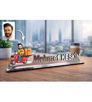 Kişiye Özel Kurye Karikatürlü 30 cm Ayna Pleksi Masaüstü İsimlik - Kurye Hediyesi Yeni İş ve Meslek Hediyesi