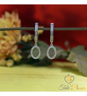 Beyaz Taşlı Sallantılı Oval Gümüş Küpe