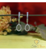 Beyaz Taşlı Sallantılı Oval Gümüş Küpe