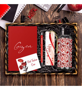 eJOYA Öğretmenlere Özel Tasarım Defter & Kalem & Matara & Akrilik Kitap Ayracı Hediye Kutusu 114411