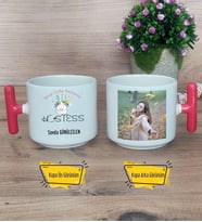Hostes Kupa Bardak Fotoğraflı T Kırmızı Kulplu Hostese Hediye