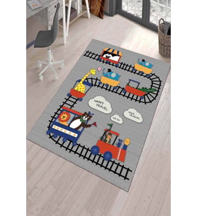 Gri Kaymaz Tabanlı Yıkanabilir Oyun Halısı Çocuk Halısı KD46