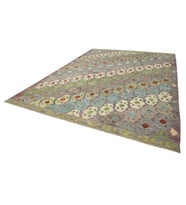 Çok Renkli Geometrik Motifli Salon Halısı El Dokuma Eskitme Stil Bukle Yüzeyli Özel Seri