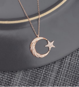 925 Ayar Gümüş Zirkon Taşlı Ay Yıldız Kolye