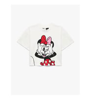 Koton Minnie Mouse Baskılı Lisanslı Crop Ekru Kız Çocuk T-Shirt 6SKG10183AK
