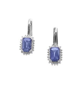 0.14 Karat Pırlantalı Kare Safir Küpe PE1491-4