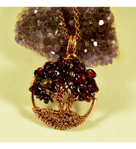 Garnet (Lal) Kristali Hayat Ağacı Kolye - El Yapımı Doğal Taş Otantik Kolye