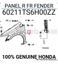 Honda Civic Ön Çamurluk Sağ 2012-  (Oem No:  60211Ts6H00Zz)