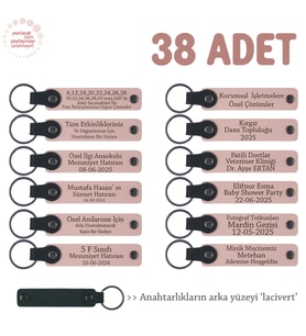 Satış Ekibine Özel Hediye, 38'li Set, Kişiselleştirilebilir Yazılı Anahtarlık, Pudra & Lacivert