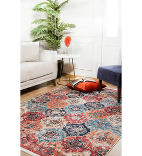 Eskitme Çok Renkli Geometrik Desenli Kaymaz Tabanlı Dijital Baskı Salon Halısı Modern Kiremit