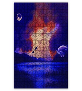 Cakapuzzle Dağlar Göl Dolunay Bulutlar Balık Sürreal Puzzle Yapboz MDF (Ahşap) (120 Parça)