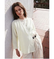 LCW Modest Bej Kruvaze Yaka Keten Karışımlı Kadın Kimono