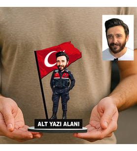 Kişiye Özel Jandarma Uzman Çavuş Karikatürlü 18 cm MDF Masaüstü Biblo - Jandarma Uzman Çavuş Hediyesi Yeni İş ve Meslek Hediyesi