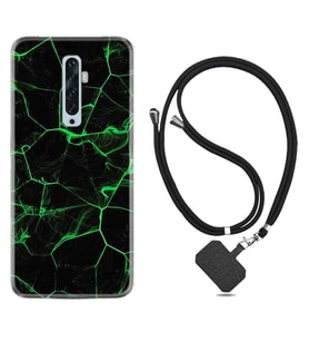 Oppo Reno 2Z 4 Lite 4 Pro 5 6 7 A31 Kılıf Boyun Askılı Silikon Yeşil Şerit Mermer 1320