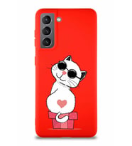 Samsung Galaxy S21 Soft Premier Kapak Coolcat Tasarımlı Silikon Kılıf - Kırmızı (Şeffaf)