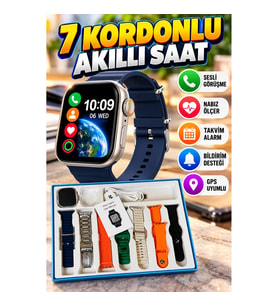 Akıllı Saat 7 Kordon Hediyeli Takvim Alarm Nabız Ölçer Sesli Görüşme Bildirim Destekli Çelik Kordon