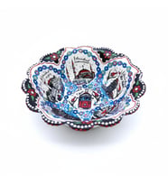 İSTANBUL DESENLİ EL İŞLEMESİ ÖZEL ÇİNİ KASE, 2 FARKLI RENK SEÇENEĞİ, 17 CM (Kristal Mavi)