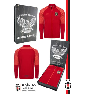 Beşiktaş Orijinal Fermuarlı Dik Yaka Cepli Antrenman Sweat Kişiye Özel Kutulu (Kırmızı)