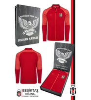 Beşiktaş Orijinal Fermuarlı Dik Yaka Cepli Antrenman Sweat Kişiye Özel Kutulu (Kırmızı)