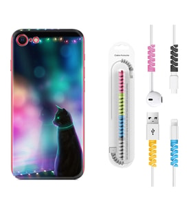 Apple iPhone 5 6 7 8 Plus Se XR Kılıf Kablo Koruma Spiral Silikon Window Cat 1787