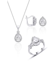Kadın Gümüş Set Damla Pırlanta Model Üçlü Set  925 Ayar ST146 (Rodyum)