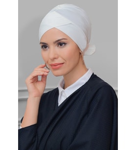 Krem Pratik Hazır Geçmeli Tesettür Bone Sandy Kumaş Fiyonklu Çift Taraflı Tek Çapraz 1833_40