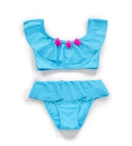 Endeep Kız Çocuk Volanlı Aksesuarlı Mavi Bikini Takımı