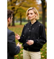 Kadın Bebe Yaka Standart Kol Bomber Ceket %92 Polyester %8 Elastan Fonksiyonel Dayanıklı Şık