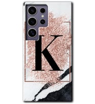 Galaxy S24 Ultra Kılıf HD Desen Baskılı Kılıf - Pembe Mermer Desenli K Harfi
