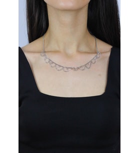 Taşlı Tasarım Rodyumlu Choker Gümüş Kolye 7271