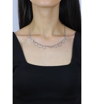 Taşlı Tasarım Rodyumlu Choker Gümüş Kolye 7271