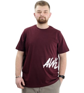 Mode XL Büyük Beden Erkek Bisiklet Yaka T-Shirt Baskılı AWESOME U24038 Mürdüm