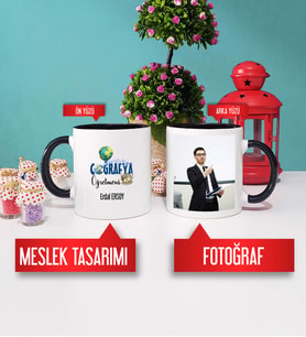 Coğrafya Öğretmenine Hediye Coğrafya Öğretmeni Kupa Bardak Siyah Fotoğraflı