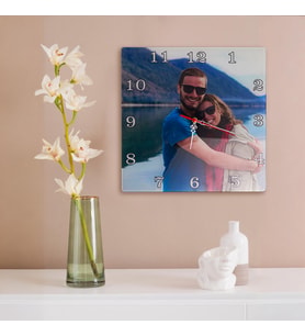 Kişiye Özel Hd Fotoğraf Baskılı 30cm Kare Cam Premier Duvar Saati Hediye Kutusunda